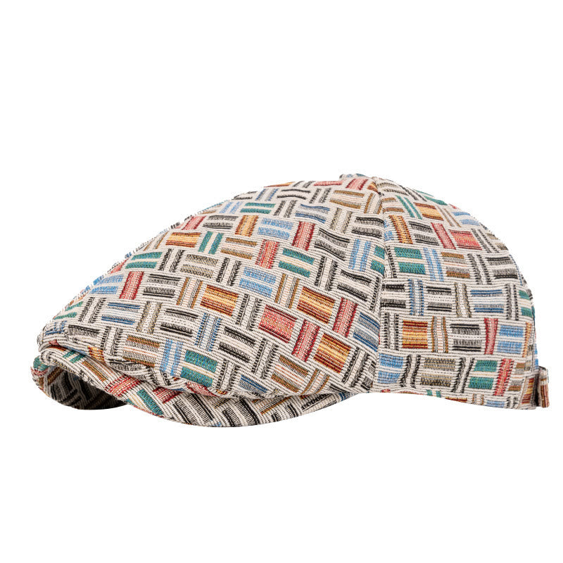 Béret artistique rétro en jacquard coloré à carreaux - Six pièces - Bleu clair - Réglable (22 1/2"-24") - image 1