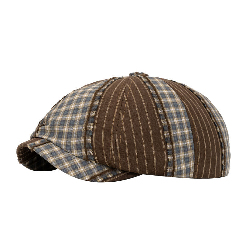 Béret rétro à couleurs contrastées, idéal pour le printemps et l'été - Café - Réglable (22 1/2"-24") - image 1