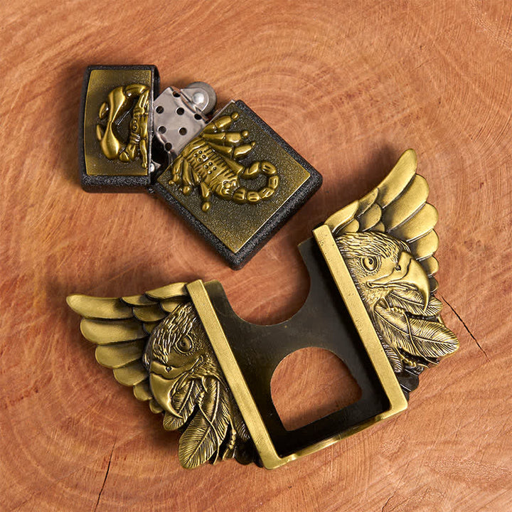 Ceinture en cuir pour homme, motif scopion et aigle en bronze, avec briquet dissimulé - image 5