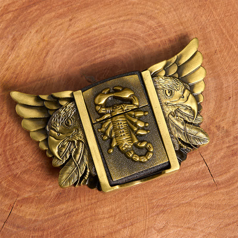 Ceinture en cuir pour homme, motif scopion et aigle en bronze, avec briquet dissimulé - image 3