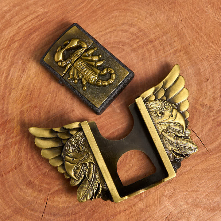 Ceinture en cuir pour homme, motif scopion et aigle en bronze, avec briquet dissimulé - image 6