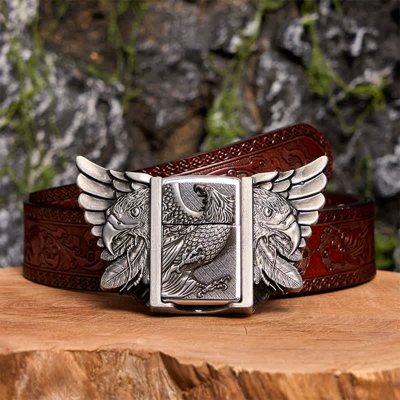 Ceinture en cuir de vautour argenté pour homme avec briquet caché - Vautour - Ceinture marron sculptée - 42 - image 10