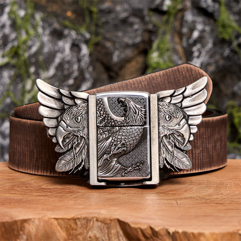 Ceinture en cuir de vautour argenté pour homme avec briquet caché - Vautour - Ceinture marron vieillie - 42 - image 9
