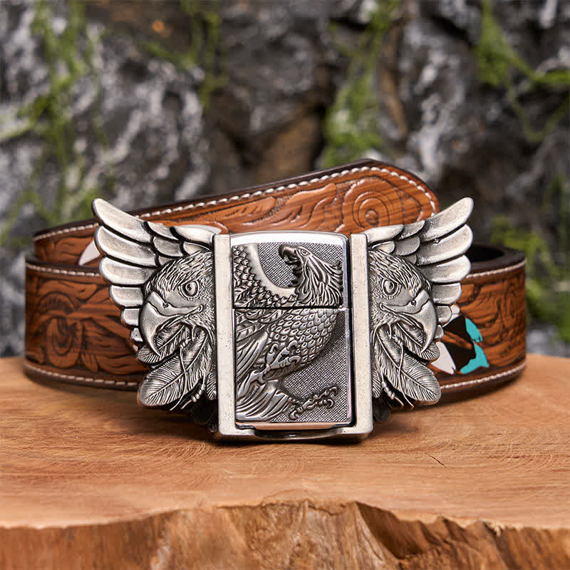 Ceinture en cuir de vautour argenté pour homme avec briquet caché - Vautour - Ceinture à plumes marron - 40 - image 11