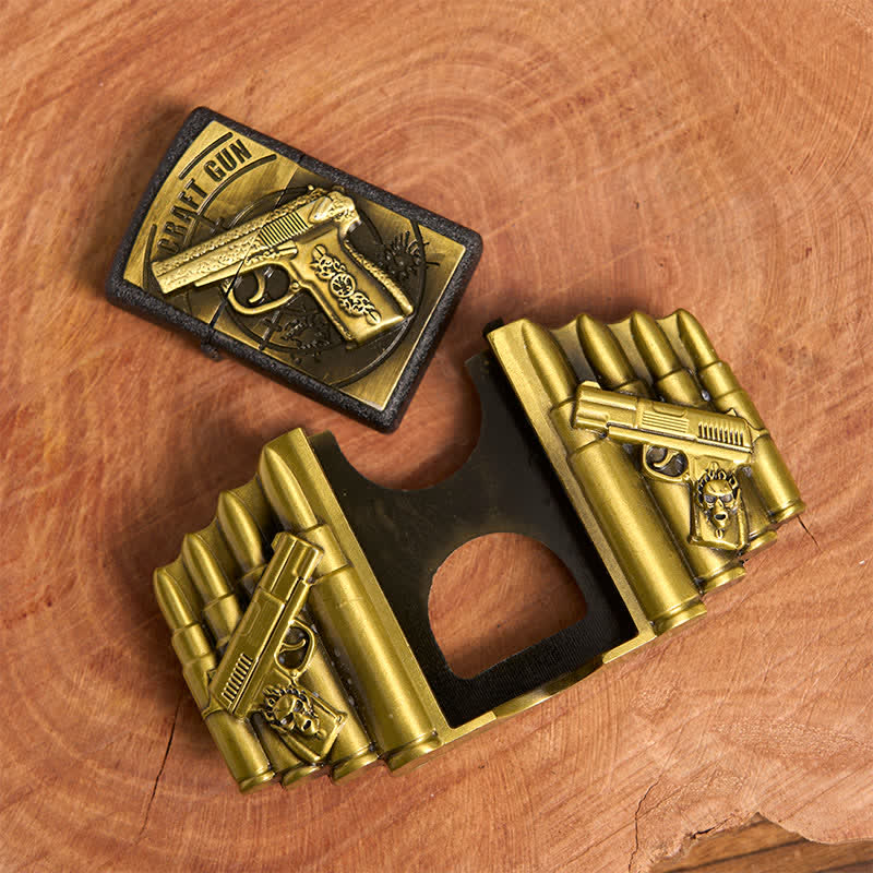 Ceinture en cuir pour homme, motif pistolet et balle en bronze, avec briquet dissimulé - image 5