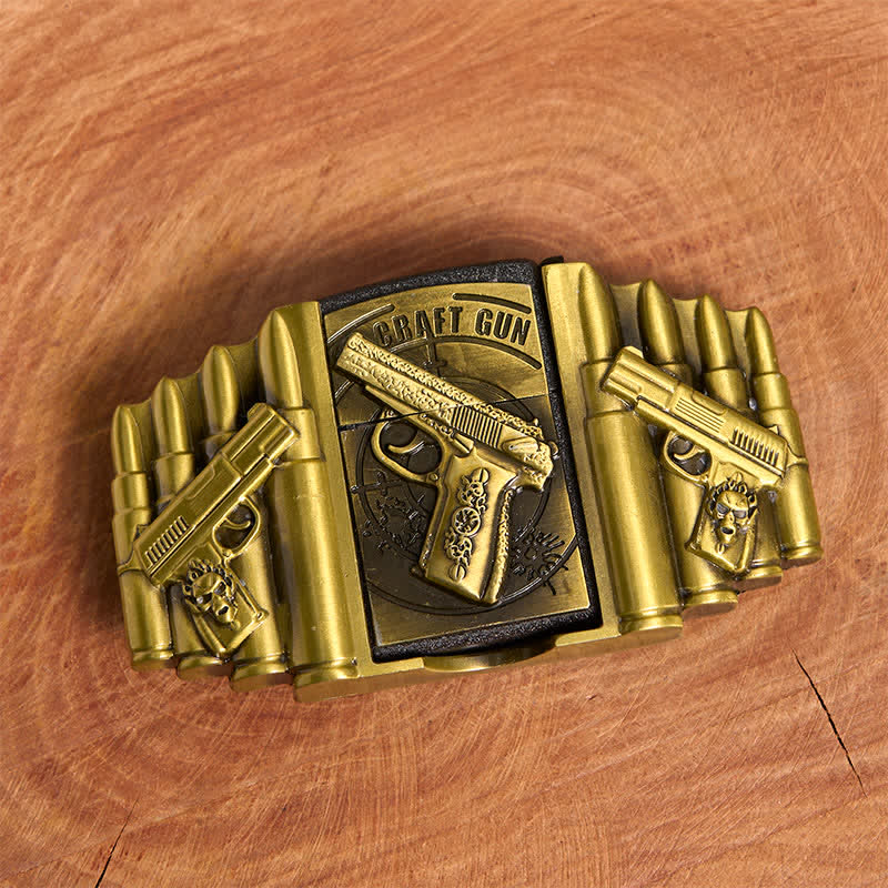 Ceinture en cuir pour homme, motif pistolet et balle en bronze, avec briquet dissimulé - image 4