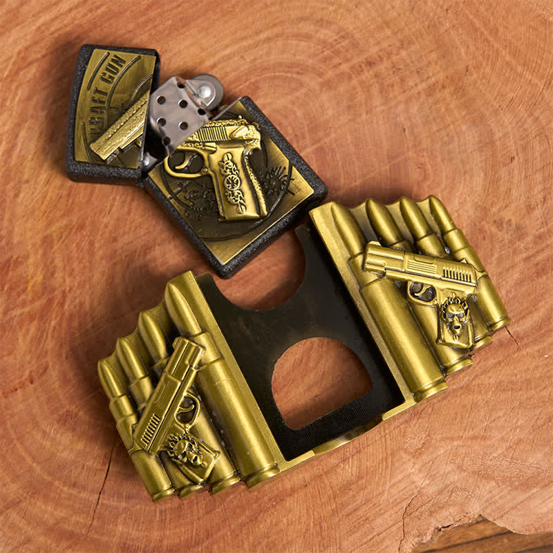 Ceinture en cuir pour homme, motif pistolet et balle en bronze, avec briquet dissimulé - image 6