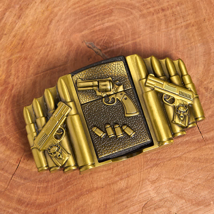 Ceinture en cuir pour homme, motif pistolet chargé en bronze, avec briquet dissimulé - image 4