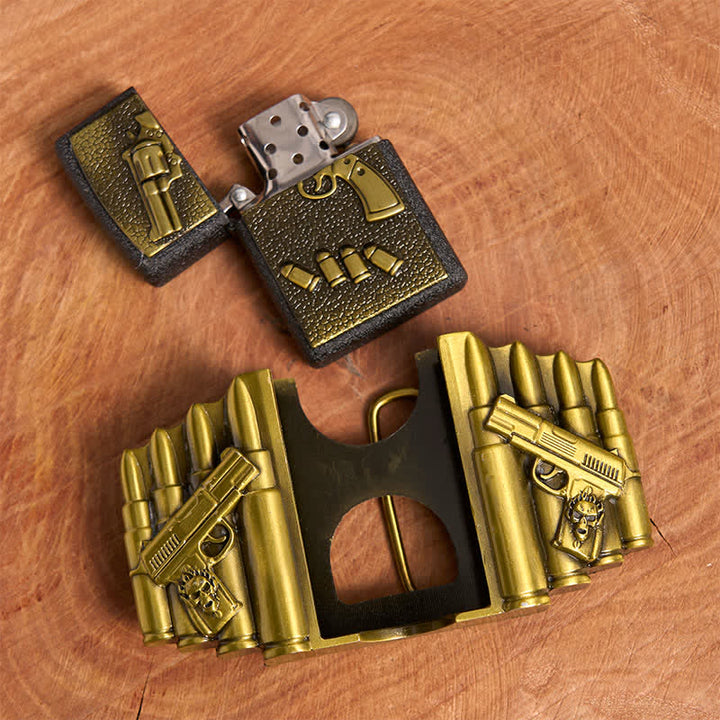 Ceinture en cuir pour homme, motif pistolet chargé en bronze, avec briquet dissimulé - image 5