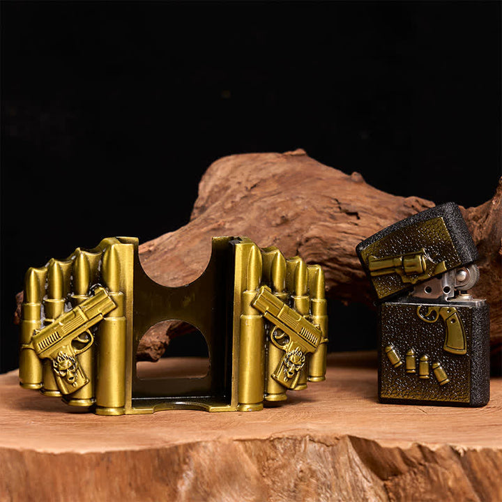 Ceinture en cuir pour homme, motif pistolet chargé en bronze, avec briquet dissimulé - image 1