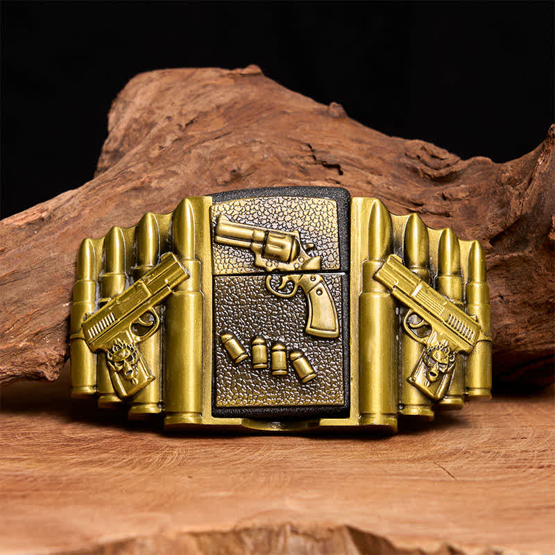 Ceinture en cuir pour homme, motif pistolet chargé en bronze, avec briquet dissimulé -  Pistolet - Sans ceinture - Ceinture non incluse - image 0