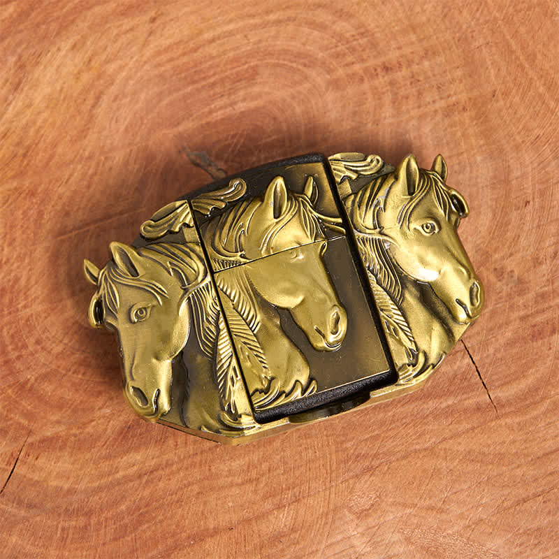 Ceinture en cuir bronze à trois chevaux pour homme avec briquet dissimulé - image 3