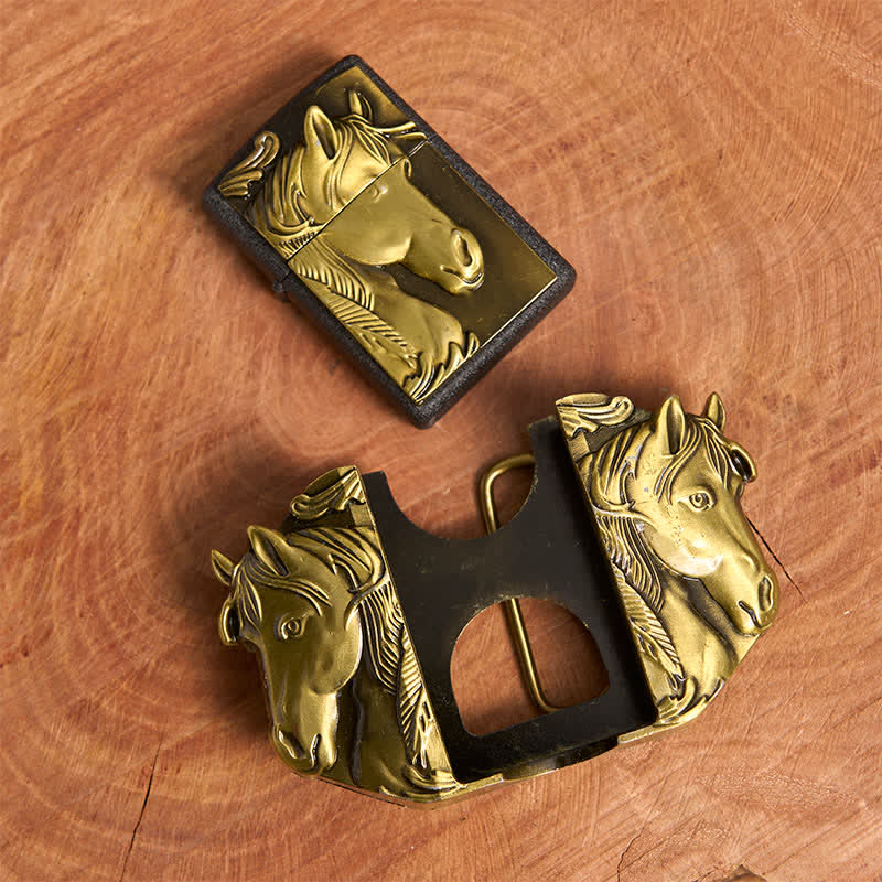 Ceinture en cuir bronze à trois chevaux pour homme avec briquet dissimulé - image 4