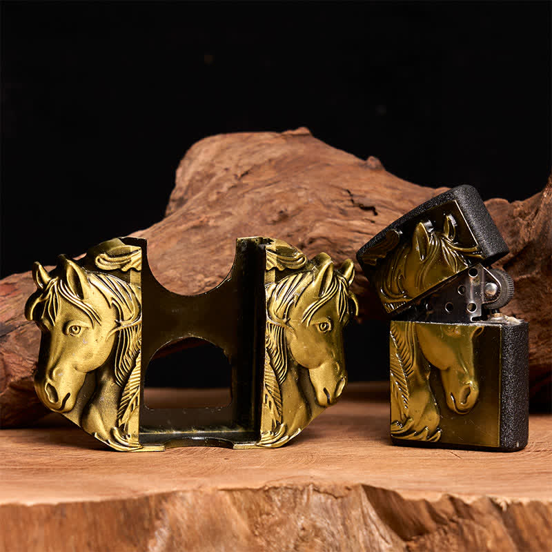 Ceinture en cuir bronze à trois chevaux pour homme avec briquet dissimulé - image 1