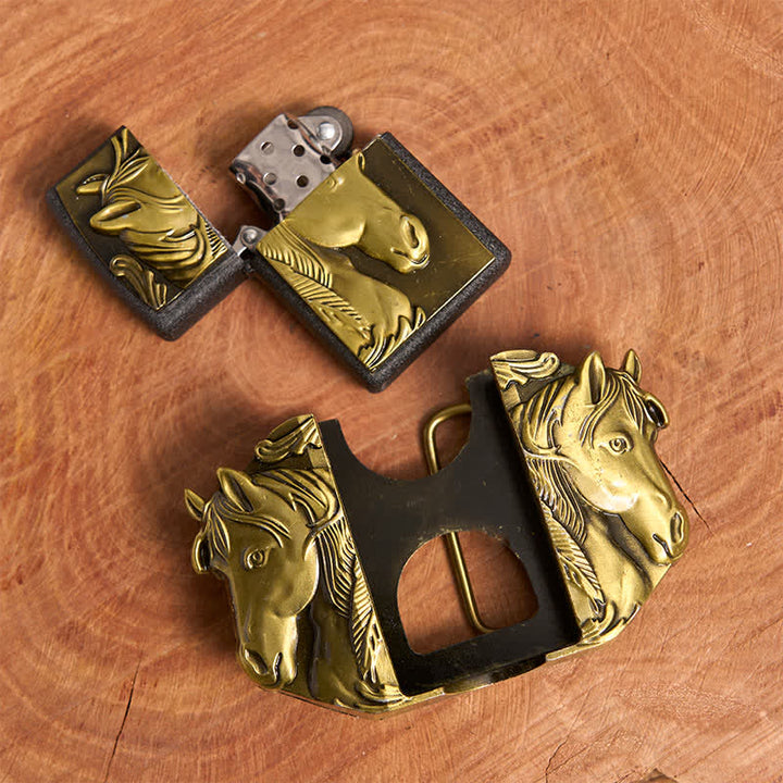 Ceinture en cuir bronze à trois chevaux pour homme avec briquet dissimulé - image 6