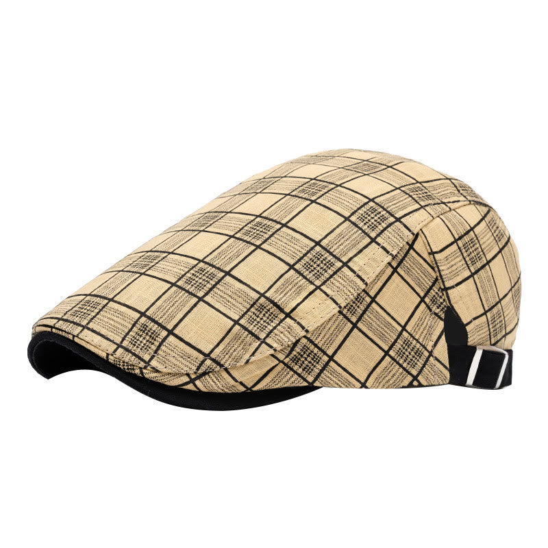Béret en pur coton à rayures et à carreaux, tendance printemps-été - Grille de chameaux - Réglable (22"-24") - image 1