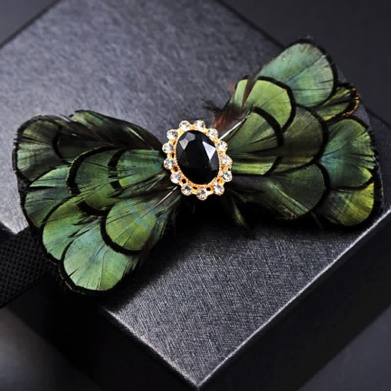 Nœud papillon formel en plumes et cristal vert forêt - Vert - image 1