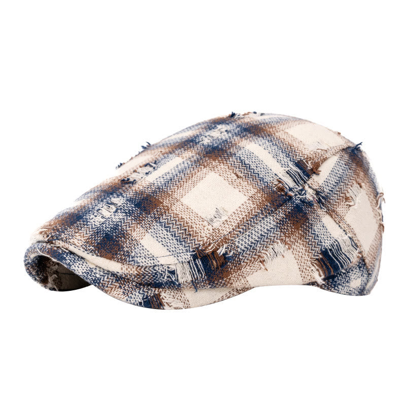 Béret à carreaux vintage à bords cassés pour l'automne et l'hiver - Beige - Réglable (22"-24") - image 1