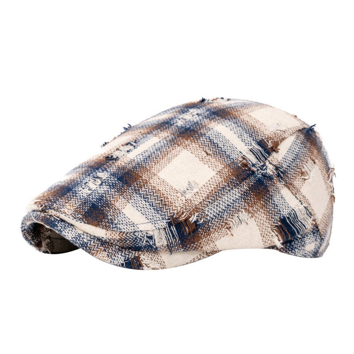 Béret à carreaux vintage à bords cassés pour l'automne et l'hiver - Beige - Réglable (22"-24") - image 1