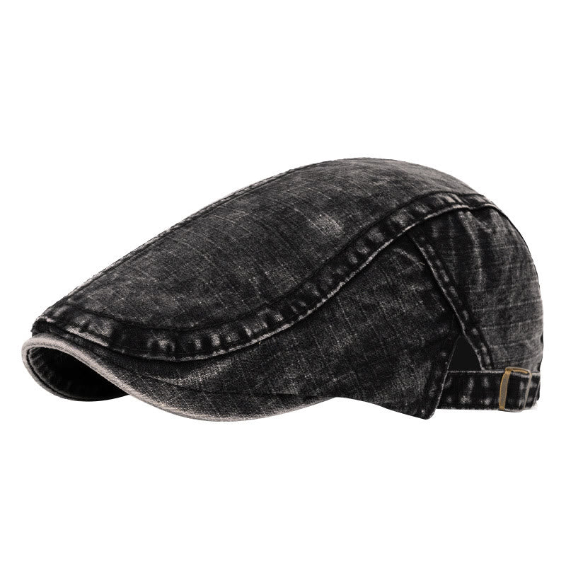 Béret en pur coton délavé de style britannique printemps et été - Noir - Réglable (22"-24") - image 1
