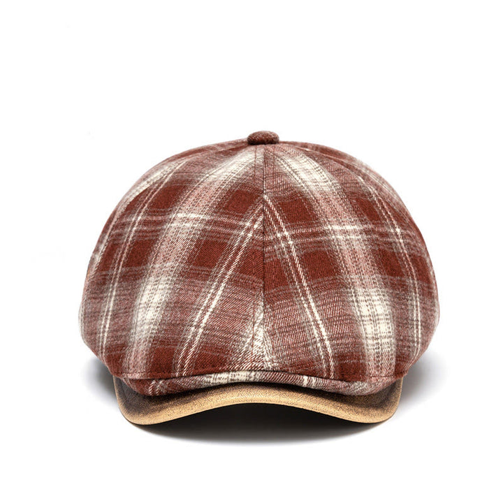 Béret à carreaux polyvalent, style rétro artistique, automne et hiver - image 3