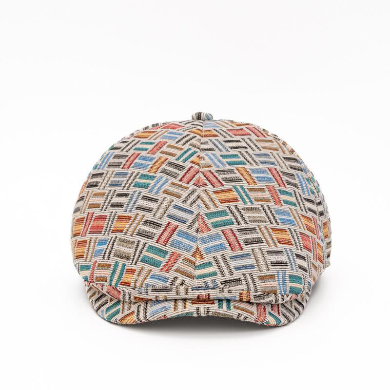Béret artistique rétro en jacquard coloré à carreaux - image 2