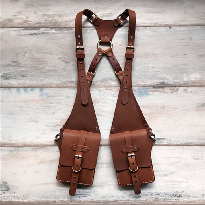 Sac à bandoulière en cuir antivol style punk rétro pour téléphone portable - Brun - image 3