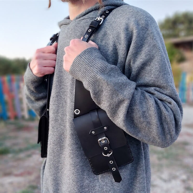 Sac à bandoulière en cuir antivol style punk rétro pour téléphone portable - image 4