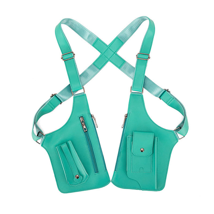 Sac à bandoulière multi-poches en cuir de grande capacité pour l'extérieur - Vert - image 11