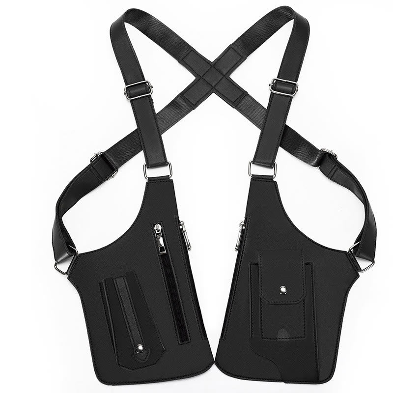 Sac à bandoulière multi-poches en cuir de grande capacité pour l'extérieur - Noir - image 8