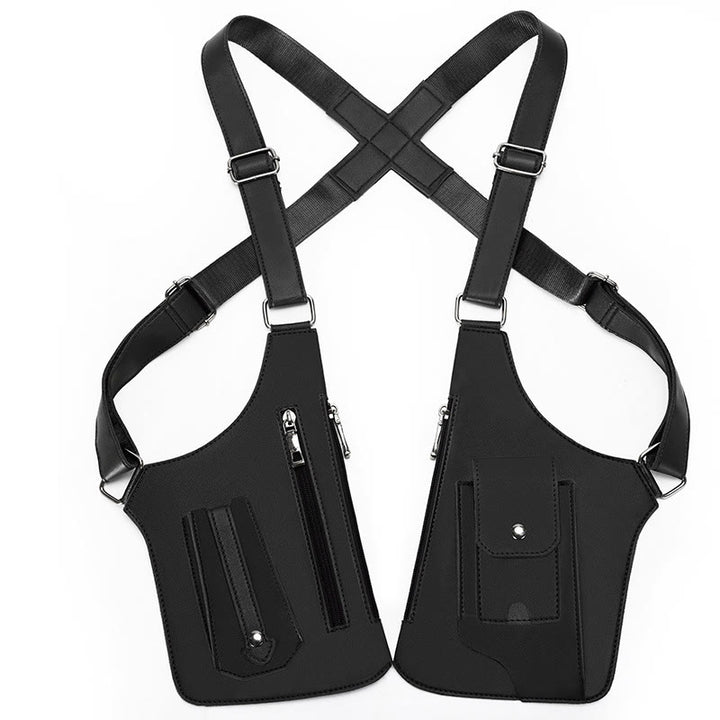 Sac à bandoulière multi-poches en cuir de grande capacité pour l'extérieur - Noir - image 8