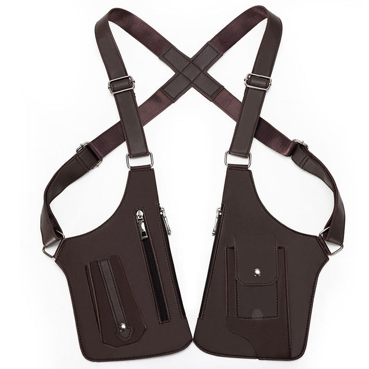 Sac à bandoulière multi-poches en cuir de grande capacité pour l'extérieur - Brun - image 9