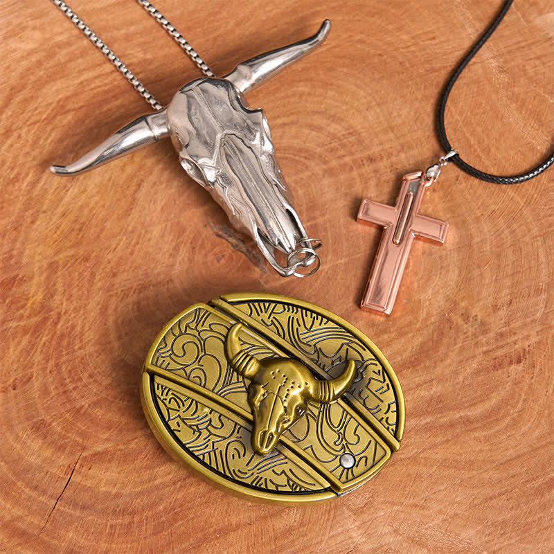 Ensemble de collier et boucle de ceinture en forme de croix avec couteau caché en bronze - Taureau de bronze - Sans ceinture - Ceinture non incluse - image 2
