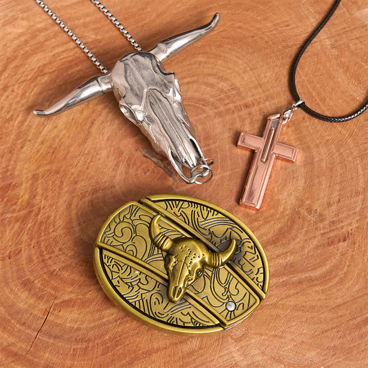 Ensemble de collier et boucle de ceinture en forme de croix avec couteau caché en bronze - Taureau de bronze - Sans ceinture - Ceinture non incluse - image 2
