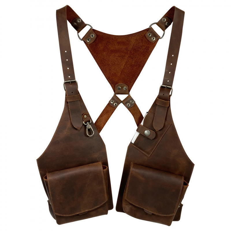 Sac à bandoulière style médiéval à grandes poches - Brun - image 1