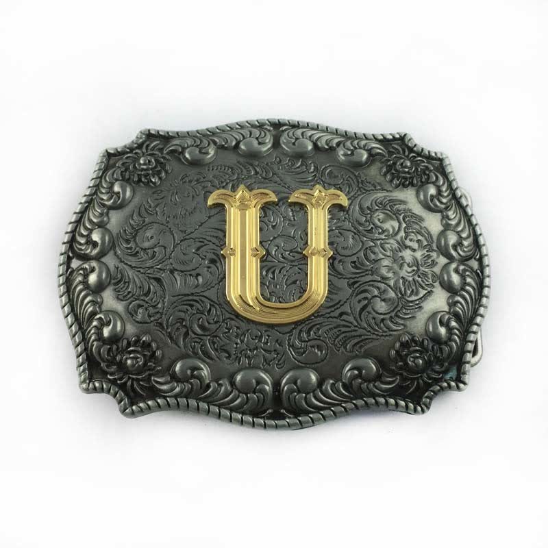 Ceinture en cuir à boucle initiale pour homme avec lettres de l'alphabet - U - Sans ceinture - image 24