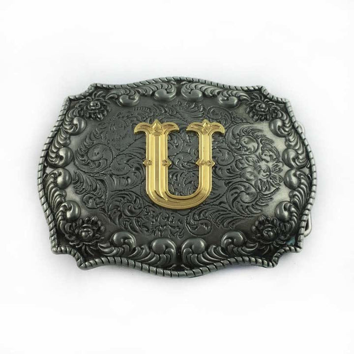 Ceinture en cuir à boucle initiale pour homme avec lettres de l'alphabet - U - Sans ceinture - image 24