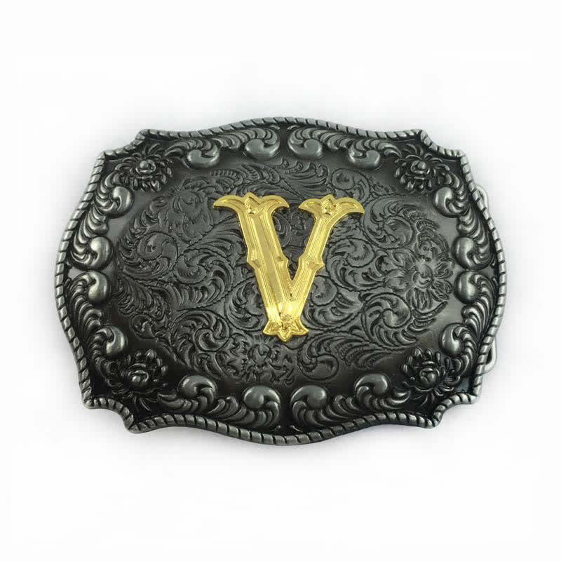 Ceinture en cuir à boucle initiale pour homme avec lettres de l'alphabet - V - Sans ceinture - image 25