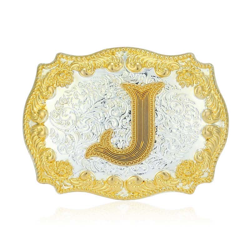 Ceinture en cuir pour homme avec boucle initiale dorée - J - Sans ceinture - image 15