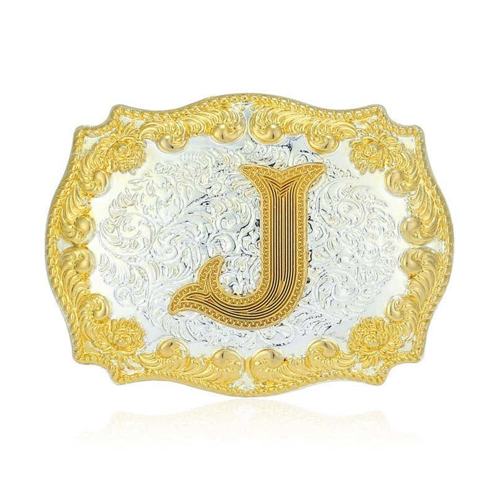 Ceinture en cuir pour homme avec boucle initiale dorée - J - Sans ceinture - image 15