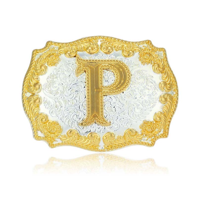 Ceinture en cuir pour homme avec boucle initiale dorée - P - Sans ceinture - image 21
