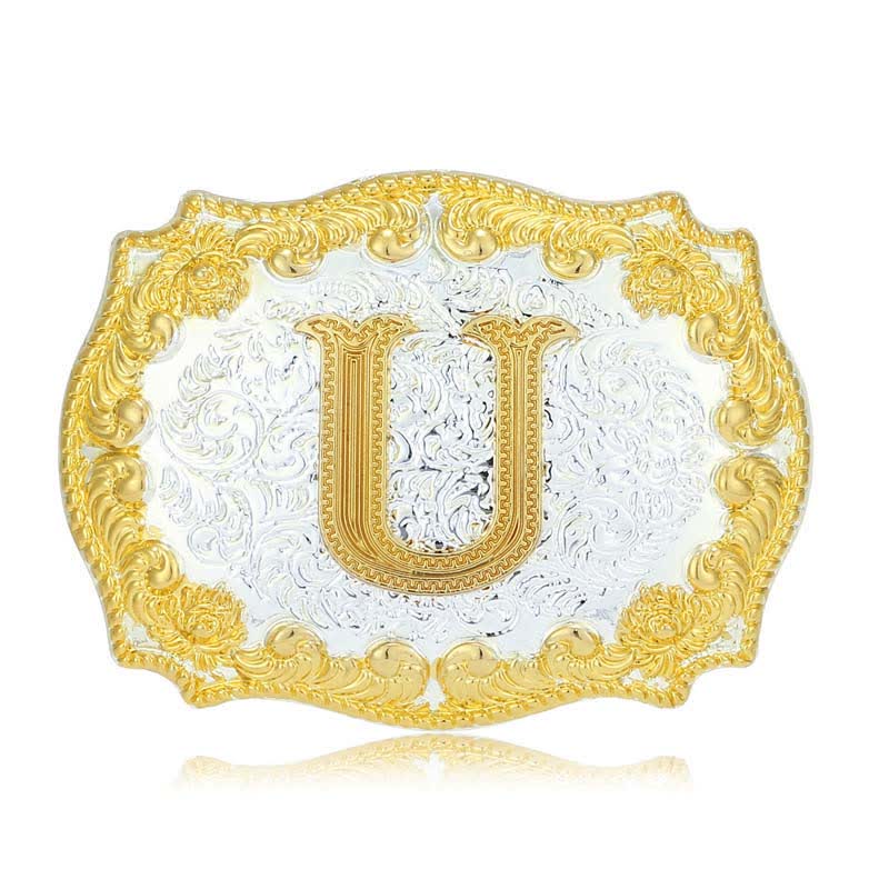 Ceinture en cuir pour homme avec boucle initiale dorée - U - Sans ceinture - image 26