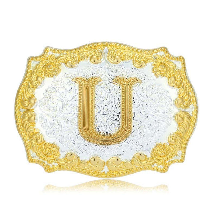 Ceinture en cuir pour homme avec boucle initiale dorée - U - Sans ceinture - image 26