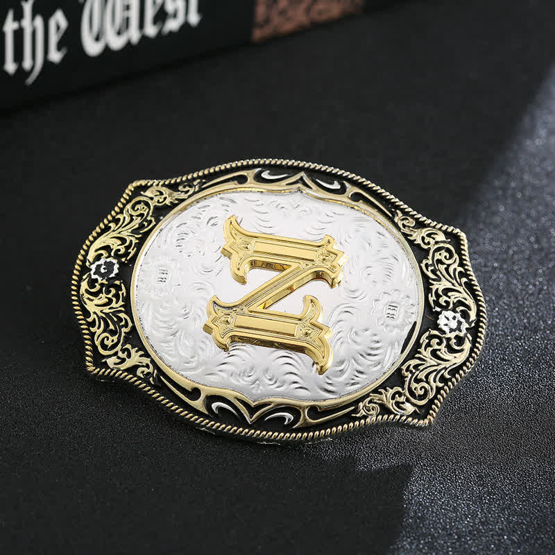 Ceinture en cuir avec boucle initiale rétro noire dorée - Z - Sans ceinture - image 28