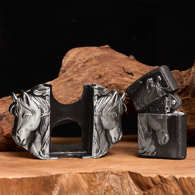 Ceinture en cuir argentée à trois chevaux pour homme, avec briquet dissimulé - image 1