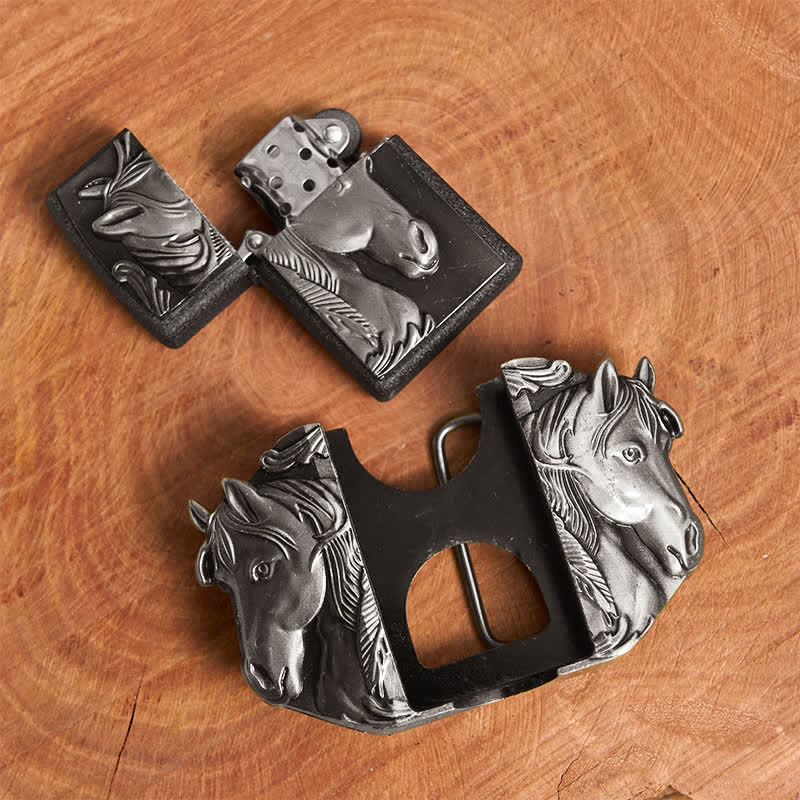 Ceinture en cuir argentée à trois chevaux pour homme, avec briquet dissimulé - image 9
