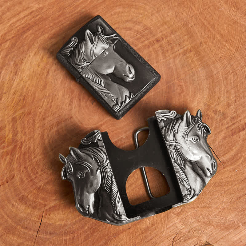 Ceinture en cuir argentée à trois chevaux pour homme, avec briquet dissimulé - image 10