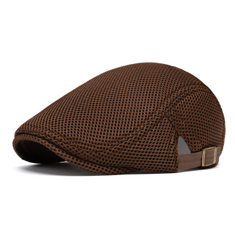 Béret d'été plat en maille de couleur unie - Café - Réglable (22"-23 5/8") - image 1