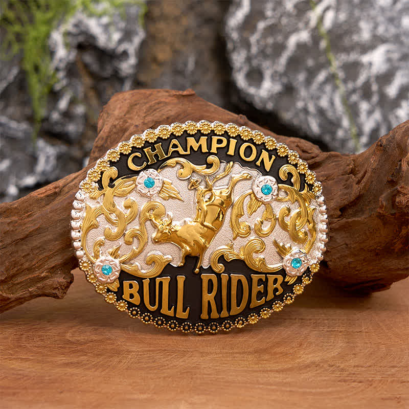 Ceinture en cuir à grande boucle pour homme, motif Golden Bull Champion Bull Rider - Taureau d'or - Sans ceinture - Ceinture non incluse - image 1