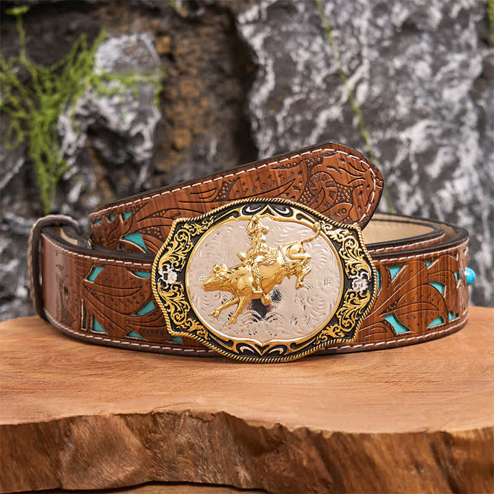 Ceinture en cuir à boucle de cowboy western dorée et noire à faire soi-même - Équitation - Ceinture sculptée en turquoise - 42 - image 4